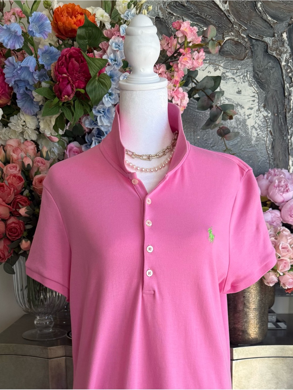 Classic Ralph Lauren Pink Polo Dress With Lime Green Pony